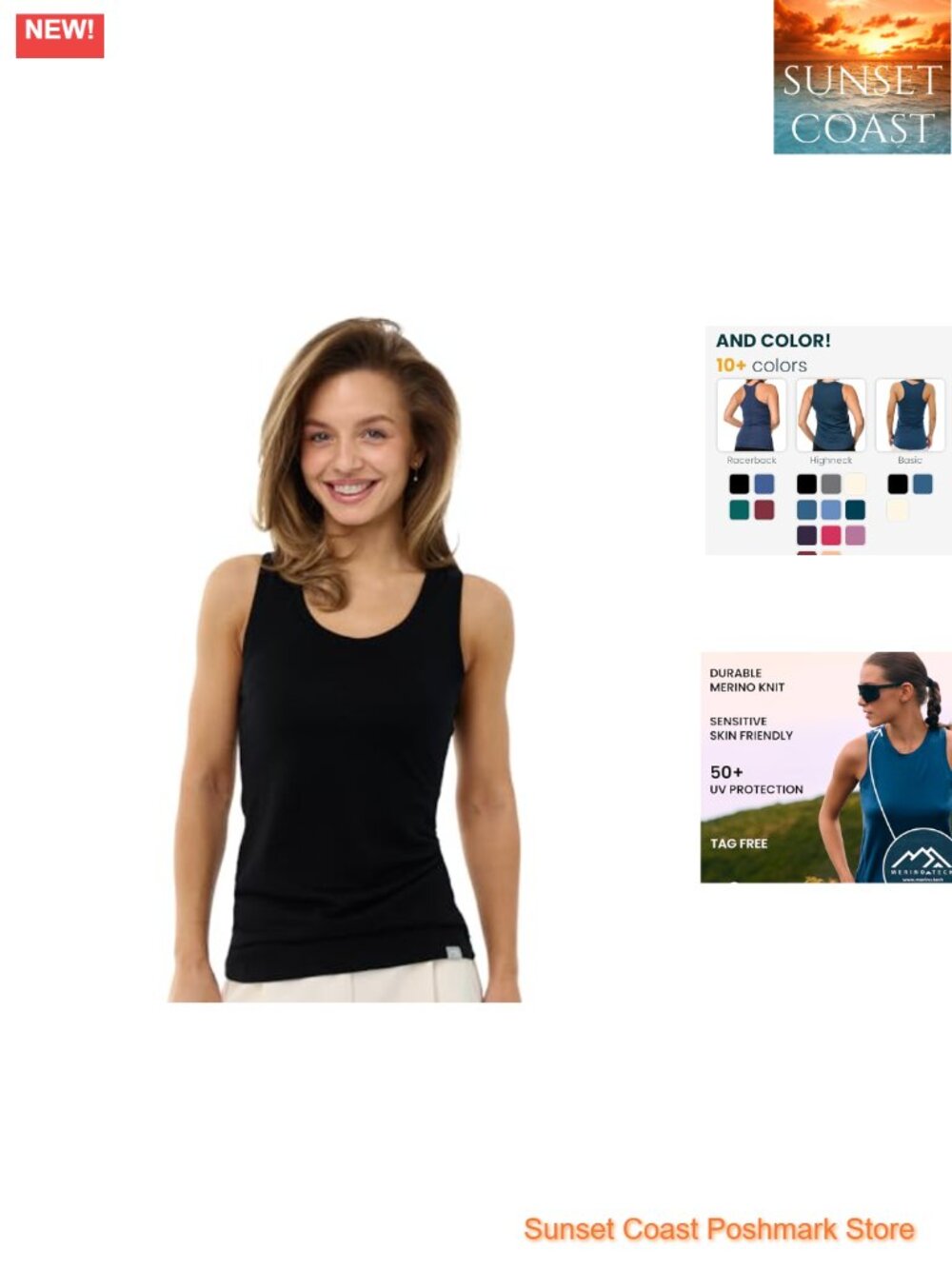 100% Merino Wool Tank Top Women Sleeveless Base Layer Active Undershirt